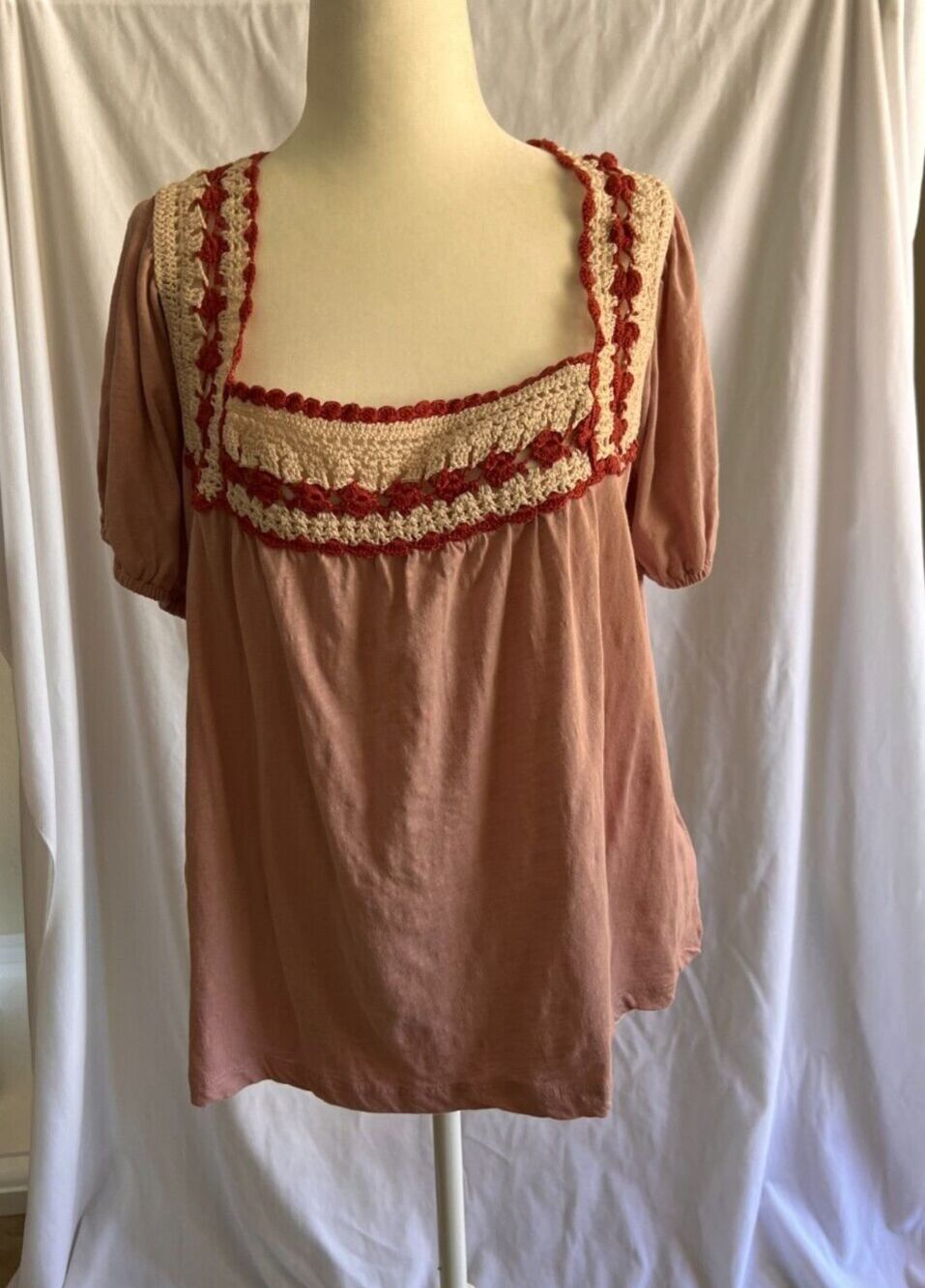 Lucky Brand Crochet Square Neck Top Large